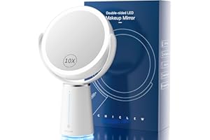 ‎CHICLEW CHICLEW Kosmetikspiegel mit Beleuchtung, Beleuchteter Vergrößerungsspiegel 10X / 1X, Doppelseitiger LED Tischspiegel 360° Drehbar, USB Aufladbarer Schminkspiegel mit Licht mit Smart Touch Slider
