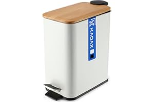 Contenitore di rifiuti kadax in acciaio rivestito in polvere, secchio con secchio e pedale, secchio di scarto con abbassamento automatico, (5L, bianco, rettangolare)