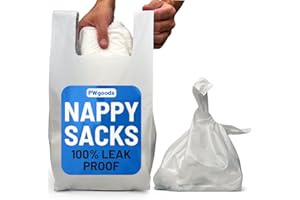 PWGOODS Adult Nappy Bags - 200 Pack, 20% Thicker Sacks, Easy Tie Handles, Odour Free, Discreet White Plastic, Strong Sanitary Disposal Bag