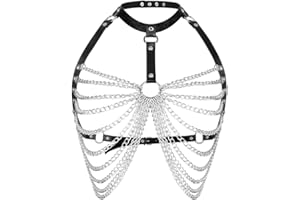 JFAN Chaine de Corps Punk Collier Cuir Femme Gotica Chaînes de taille Ceintures et Chaînes avec Glands Accessoire