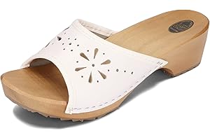 BeComfy Sabots en Cuir pour Femme avec imprimé Sandales Clogs Mules à Talons en Bois Couleurs mélangées Model VK10