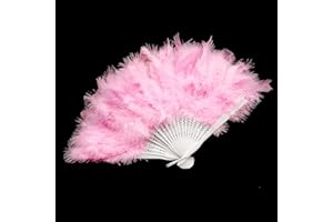 Jagowa Feather Fan - Elegant Hand-Operated Fluff Fan for Weddings, Parties, Performances & Dance - Delicate Pink Folding Fan with Hair Accessory - 1 Piece