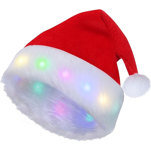 Bonnet De Noel Lumineux - Chapeau De Noël En Peluche Avec Lumières LED