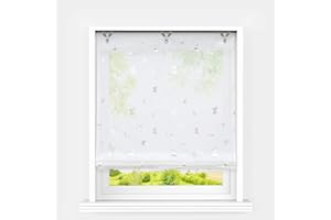 Heichkell Roleta rzymska na przelotkach, woal, nowoczesna, firanka rzymska, bez wiercenia, na małe okna, błyszczący, wzór motyla, dekoracyjna, biała, 60 x 130 cm (szer. x wys.)