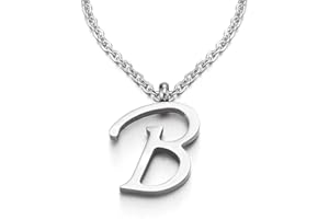 COOLSTEELANDBEYOND Nombre Inicial Letra del Alfabeto A Colgante, Collar de Mujer Hombre, Acero Inoxidable,50cm Cadena Cuerda