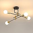 Dorlink Chandelier Light, 4 Lights Industrial Ceiling Light Black with Gold, E27 Chandelier Lighting Vintage Semi Flush Mount for Living Room Bedroom Kitchen Dining Room Hallway (No Bulbs)