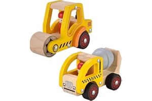WOODENFUN Construction Vehicles for Toddlers, 2 Pcs Wooden Detachable Assemble Cranes and Tractor, Kids Vehicle Toys Hand Push Car Toys for 3 Years Old Boys Girls(Yellow)