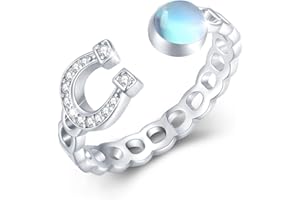 ECHOOY Women Ring S925 Sterling Silver Adjustable Horseshoe/Bee//Moonstone/Moss Agate/Faith/Mermaid/Dragonfly Thumb Ring for Women Girls Mother's Day Christmas Birthday Gifts