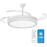 LEDUNI &reg; Ceiling Fan with Light 66 W with Remote Control + App | Ultra Quiet Invisible Fan and Retractable Blades Interior Ce