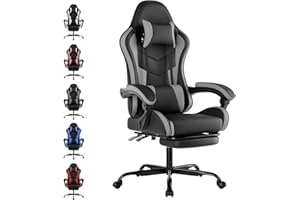 WOTSTA Gaming Chair Computerstuhl Ergonomischer Gaming Stuhl mit Fußstütze Bürostuhl Ergonomischer Computerstuhl mit Lendenwirbelstütze (BLKGY)