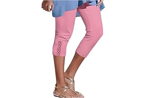 Keepink Sommer-Leggings für Damen, leger, einfarbig, Yoga-Hose, dehnbar, 3/4-Länge, elastisch, hohe Taille, Capri-Leggings, weich für Workout, Laufen, Fitnessstudio, Sport