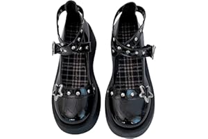 GOOLECRIMP Chaussures Mary Jane Harajuku Kawaii pour femmes Chaussures gothiques à plateforme Lolita Chaussures Mary Jane à talons épais avec boucle en forme de cœur