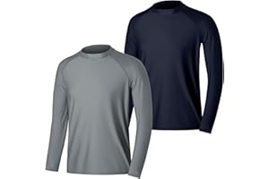 MASOCIO 2 Pièces T-Shirt Anti UV à Manche Longue Rash Guard Homme UPF 50+ Maillot de Bain Hauts Séchage Rapide
