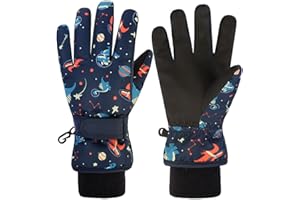 HNGEMSY Waterproof Kids Gloves Winter Cold Weather Fleece Lined Thermal Warm PU Palm Snow Ski Cycling Glove for Age1-13 Boys Girls Kid Boy Toddler Girl Children Skiing Snowboarding