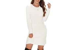 Vancavoo Sukienka z dzianiny, damska, zimowa, elegancka, zimowa sukienka z długim rękawem, dzianina, sukienka o linii A, sukienka na czas wolny, okrągły kołnierz, minisukienka na jesień