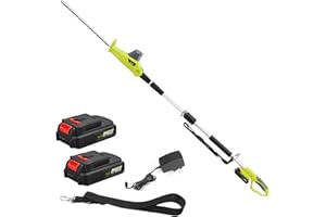 DEWINNER Cordless Pole Hedge Trimmer, Telescopic Long Reach Extendable Cutter for Hedges, with 2 Batteries 20 V 2Ah and Charger, Blade Length 51cm, Shoulder Strap, Adjustable Head, Dual Action