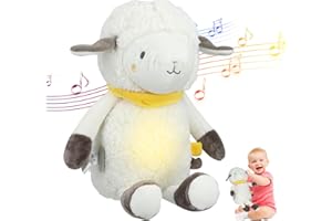 DOEDOEFONG Baby Noise Machine Ewan Deluxe mit Shush, Schlaflied Schaf Plüschtier mit Baby-Nachtlicht und Entspannungsmusik | Schreiaktivierter Sensor & Nachtlicht | 8 Beruhigende Klänge