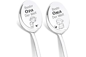 DIKARIYA DIKARYA Oma und Opa Geschenke, 2er Kaffeelöffel mit Gravur, Beste Oma und Opa Der Welt, Personalisiert Geschenk für Oma, Geschenk für Opa von Enkel, Geburtstagsgeschenk Goldene Hochzeit für Großeltern