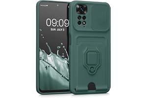 kwmobile Carcasa Compatible con Xiaomi Redmi Note 11 / Note 11S - Funda con Tapa para cámara Soporte y Tarjetero Verde Musgo