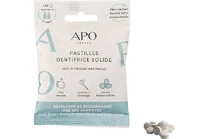 APO France - Pastilles Dentifrice Solide - 100% BIO et Naturel - Sans Gluten & Vegan - Blanc - Menthe - Avec Fluor - 125 Pastilles