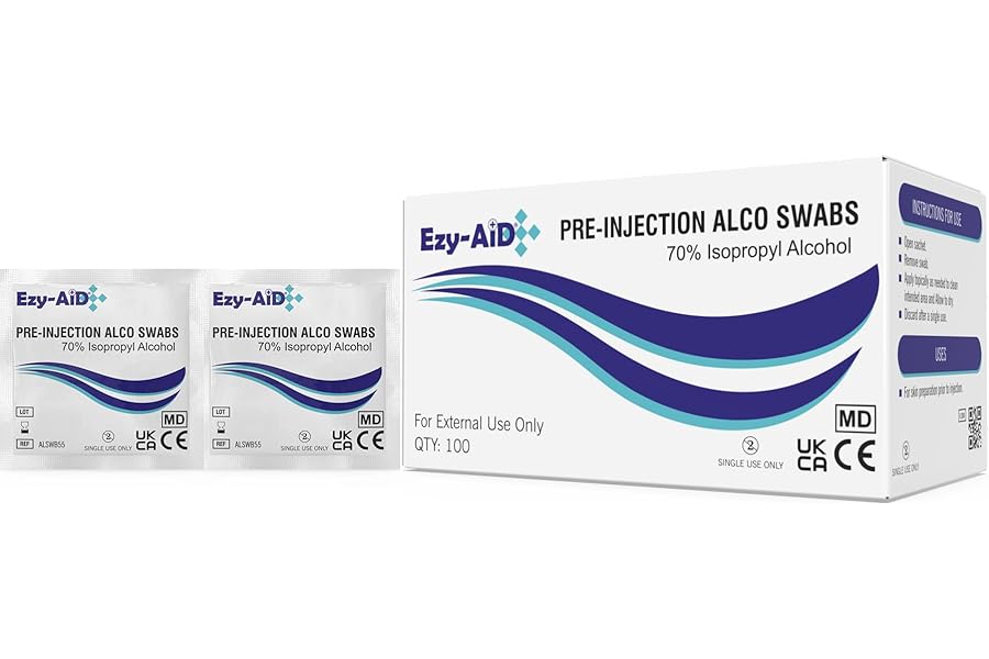 Premium Alcotip 70% Isopropyl Alcohol Pre-Injection Swabs, Alcohol Wipes (100pk) (Box of 100)