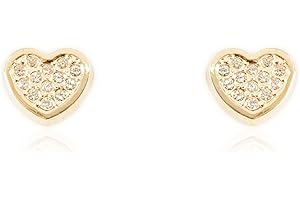 MONDE PETIT Pendientes Bebe/Niña Oro Amarillo Corazon con Circonitas - Estuche Regalo - Certificado de Garantía - Mondepetit
