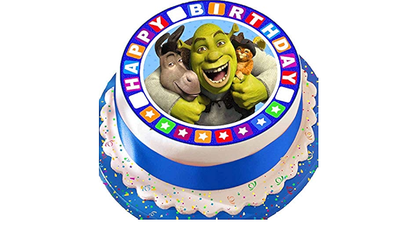 Cannellio Cakes Decorations Gateau De Glacage Comestible Grande 19 1 Cm Round Shrek Ane Et Puss Avec Bordure D Anniversaire Amazon Fr Epicerie