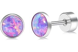 ZDE Titanium Flatback Ohrringe für Frauen Opal Lavendel Ohrstecker flach zurück Frauen Ohrringe hypoallergen Knorpel Flatback Ohrring Tragus Helix Tragus Conch Piercing 3mm-5mm