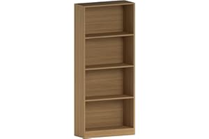 Vida Designs Cambridge 4 Tier Large Bookcase, Oak Wooden Shelving Display Storage Unit Office Living Room Furniture