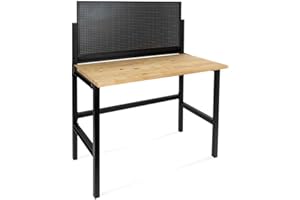 HEMMDAL Werkbank | klappbar | 150 kg Tragkraft | HxBxT 142 x 121,5 x 64,6 cm | 2,5 cm Starke Holzplatte | hochrobust aus pulverbeschichtetem Stahl | Profi-Arbeitstisch für Enge Räume | Werktisch