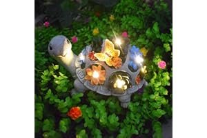 YZYOE LED-Solar-betrieben saftige Schmetterling Schildkröte Licht, Outdoor-Atmosphäre Dekoration Licht, niedliche Harz Schildkröte Garten Landschaftslampe mit Schmetterlingen und saftige Blumen.