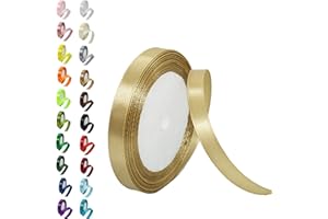 AISSZHAO 10mm Champagne Gold Ribbon for Gift Crafting, 22M Gold Polyester Double Sided Satin Ribbon for Gift Wrapping, Bouquet & Decor