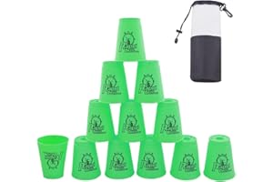 DoInFun Stacking Cups, Pack of 12 Quick Stack Cups Speed Training Game for Challenge Competition Travel Party, Medium Size for Kids/Adults - Green