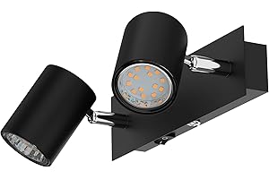 ledscom.de Spot mural WAIKA, à deux flammes, avec interrupteur, noir mat, incl. ampoules LED GU10 227lm blanc chaud chacune