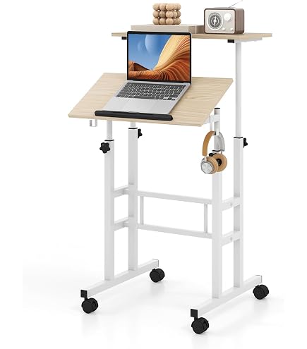 Tavolo Computer Altezza Regolabile SogesHome 80x60 Cm | Da Seduto O In Piedi, Con Ruote Bloccabili, Carico Max 80 Kg