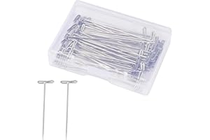 KJZEEX 100 Pcs T-Pins, Stainless Steel T-Pins for Blocking Knitting, Modelling and Crafts,Wig Making, 2 inch Straight T Pin with a Plastic Box for Wig Heads