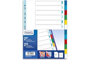 Favorit 400132500 Divisori a Foratura Universale per Raccoglitori ad Anelli con 12 Tacche Neutre Colorate, Formato Interno A4, in Polipropilene (Materia Plastica Atossica)