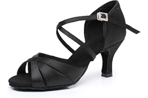 Rosefinch Zapatos de Baile Latino para Mujeres Suela Blanda Hebilla de Diamantes de imitación Salsa Tango Bailes de salón Zapatos de Baile Profesional de práctica Tacón 5/7cm,34-43EU