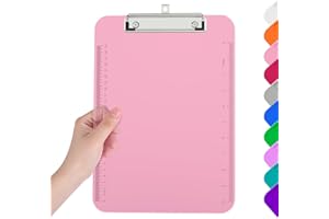 Piasoenc Cartelline portablocco in plastica, traslucido con profilo basso, portablocco viola con righello, portablocco per ufficio e materiale scolastico, formato lettera 31 x 23 cm, rosa