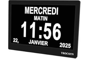 TROCOTN 10 Pouces Horloge numérique Horloge de Jour Grand écran réveil Murale (Noir)