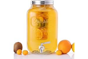 Navaris Distributeur de Boissons avec Robinet - Distributeur Boisson 8 L en Verre avec Couvercle et 2X Insert - Fontaine Eau Cocktail Jus Alcool