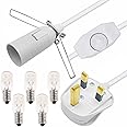 Salt Lamp Cord 1.8m with Dimmer Switch Metal Clip and 5 Free E14 Bulbs, White Salt Lamp Power Cable Original Replacement Light Fitting Spare, for Himalayan Crystal Salt Rock Lamp - 250V 3-Pin UK Plug