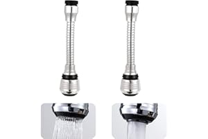 ROOBZE PUCIO Rompigetto Rubinetto Cucina, 2×lungo Prolunga, 360° Rubinetto Rotante Extender, Adattatore per Cucina, Bagno, Argento(15.5cm×3.4cm)