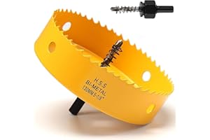 FASTDEPLE 130mm Hole Saw, HSS Bi-Metal Hole Cutter with Drill Bit, Heavy Duty Hole Saw for Wood, Plastic, Drywall, Fiberglass, Yellow