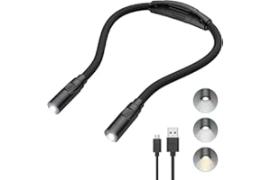 ANKILO Luce da lettura da collo a LED aggiornata, luce da libro per la lettura a letto, 3 colori, luminosità regolabile, bracci pieghevoli, ricaricabile