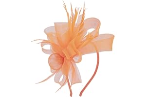 Hotstylezone Bead Loop Feather Fascinator On Headband For Women Wedding Ascot Races (orange, one size)