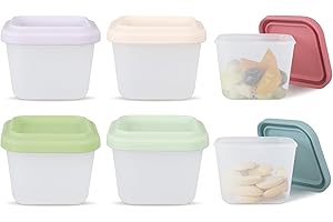 AUROAY 150ml*6pcs Contenitori Svezzamento Pappa per Neonati,Barratoli Alimenti in Silicone con Coperchi Ermetici,Contenitori Antiperdite da Freezer per Bordo Dentizione di Neonati Bambini