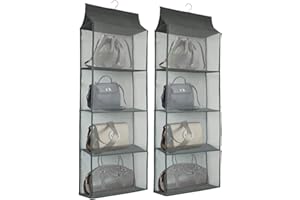 Dearjana Porta Borse da Armadio, Organizzatore Traspirante per Camera da Letto Con Gancio, 4 Tasche, Risparmiare Spazio, 2 Pezzi Grigio