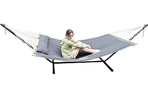 GOCAN Hamaca de tela acolchada que no se inclina con soporte y barras separadoras, más segura y estable, hamaca de calidad para uso al aire libre, interior, patio, patio, doble cara, gris oscuro