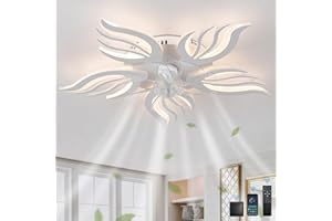 GWYAJTU Schlafzimmer Deckenventilator Licht Mit Fernbedienung APP,LED Dimmbar Lampe Mit Ventilator Mit Memory Funktion,6 Gang Reversibel Blume Ventilator Mit Licht Mit Timer Für Wohnzimmer, Weiß